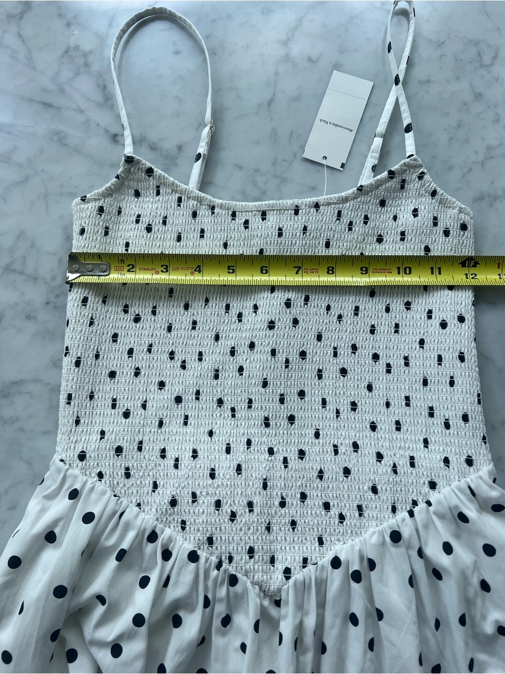 NWT Abercrombie Sydney Smocked Dipped-Waist Polka Dot Midi Dress Size Small - Picture 13 of 14